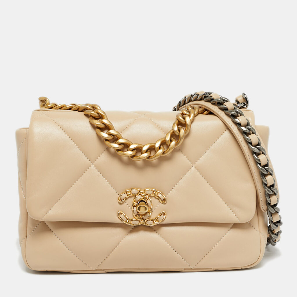 Chanel 19 Small Beige Quilted Leather Flap Bag Chanel 19 Small Beige Quilted Leather Flap Bag