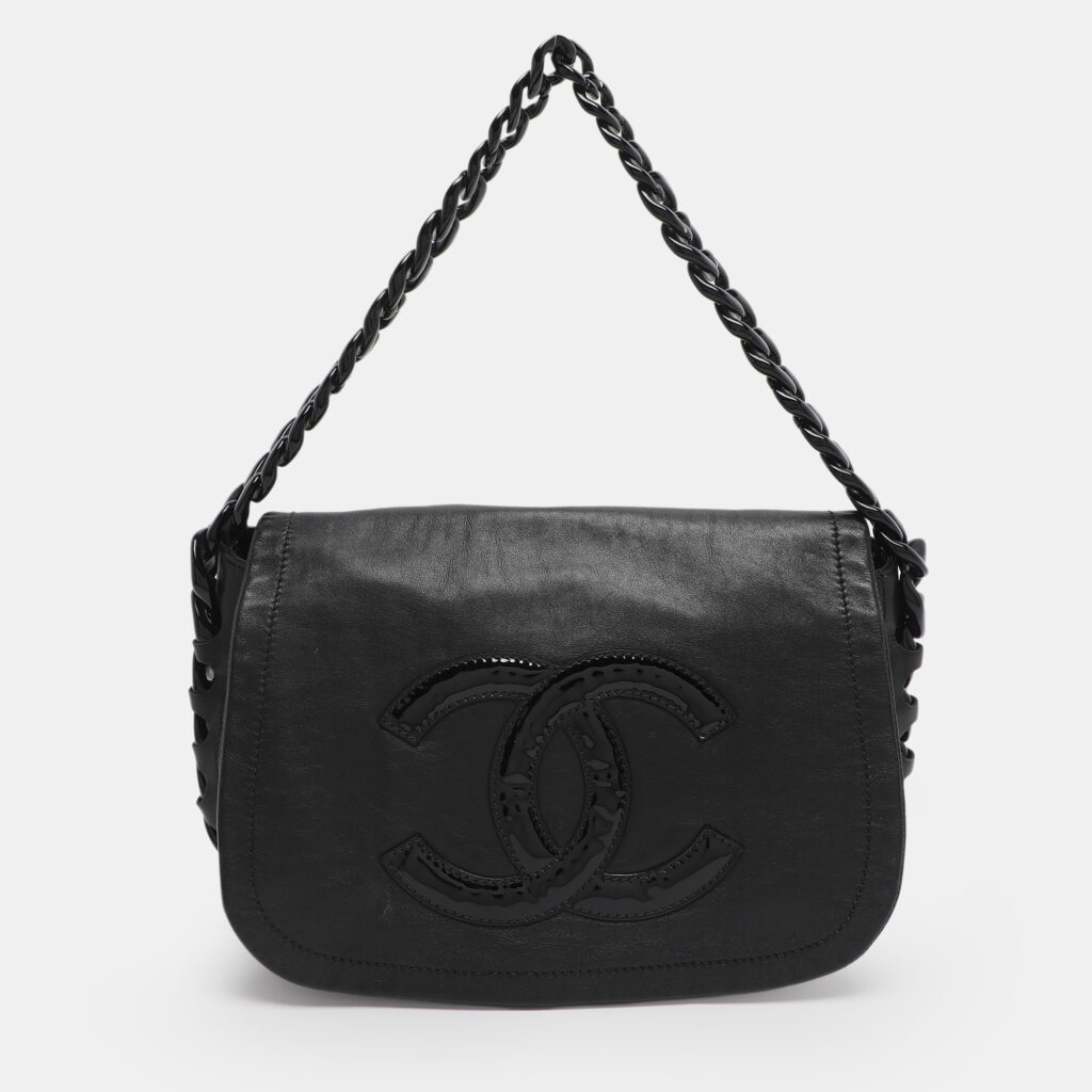 Chanel Modern Chain Rhodoid Black Leather Flap Bag