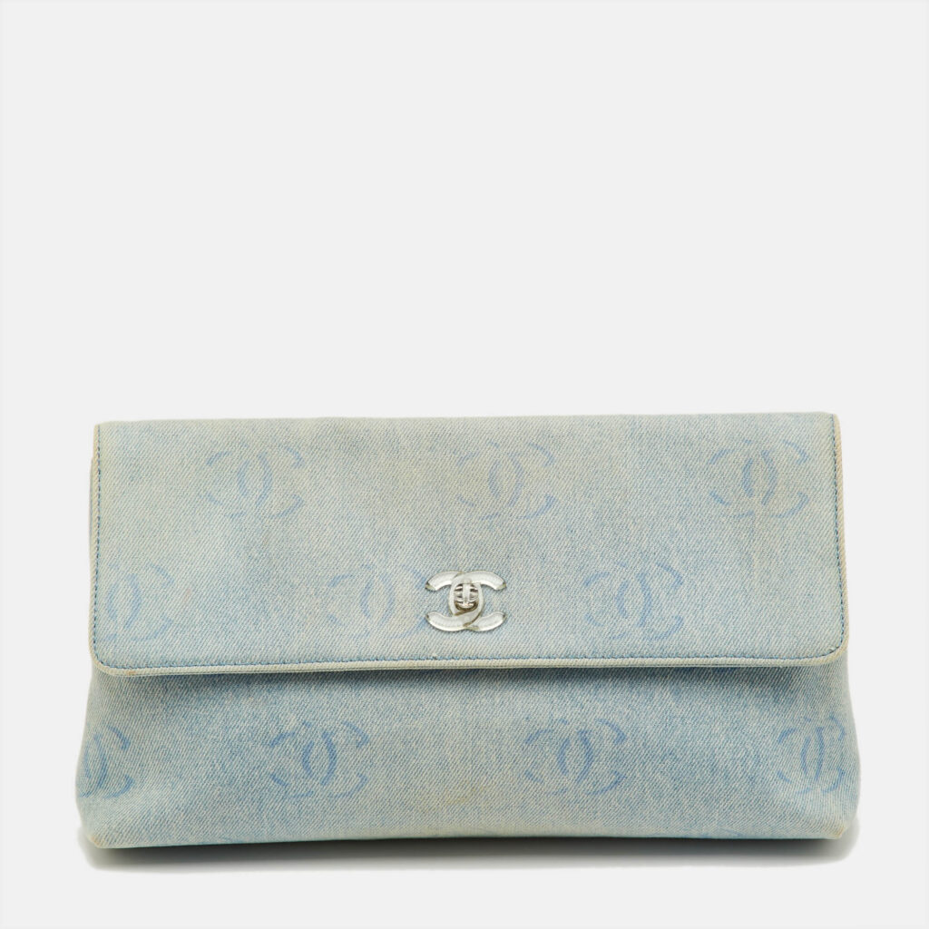 Chanel CC Signature Vintage Blue Denim Clutch