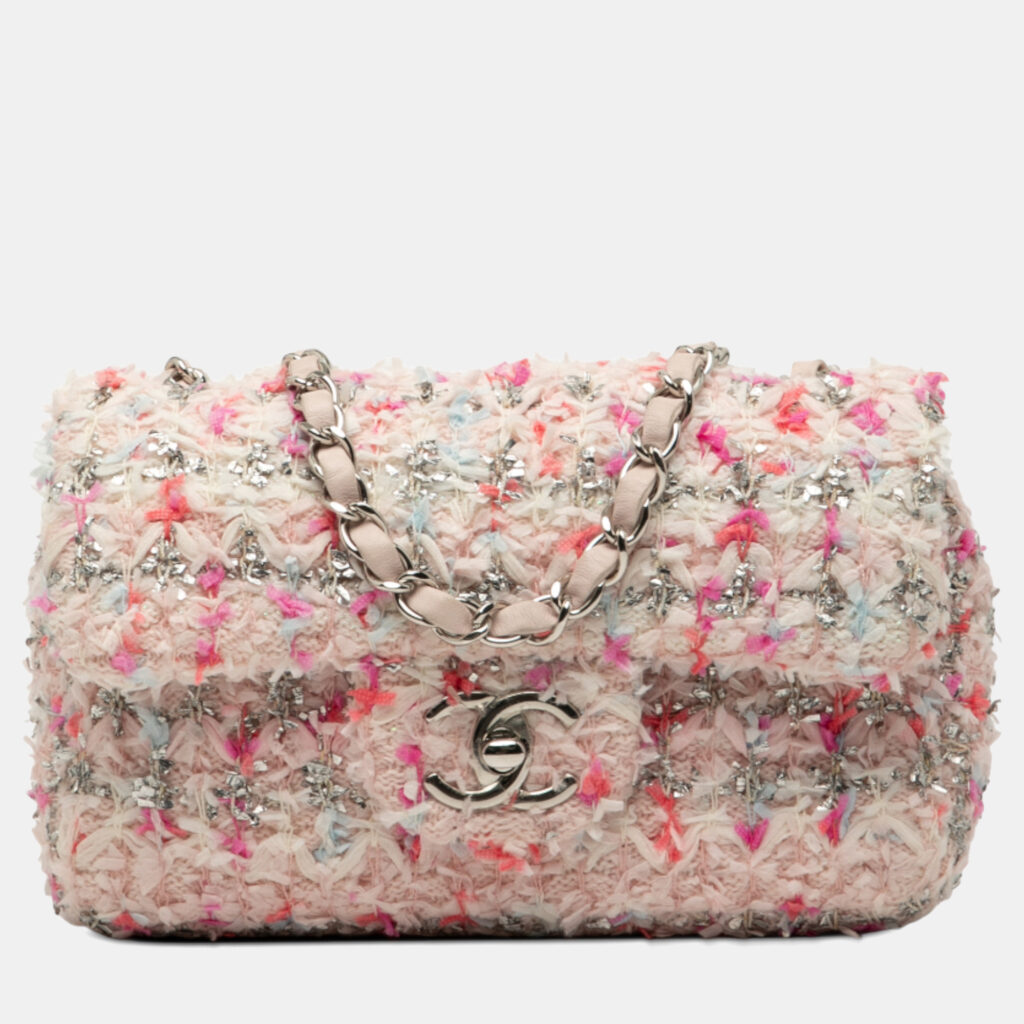 Chanel Pink Mini Rectangular Classic Tweed Single Flap Chanel Pink Mini Rectangular Classic Tweed Single Flap