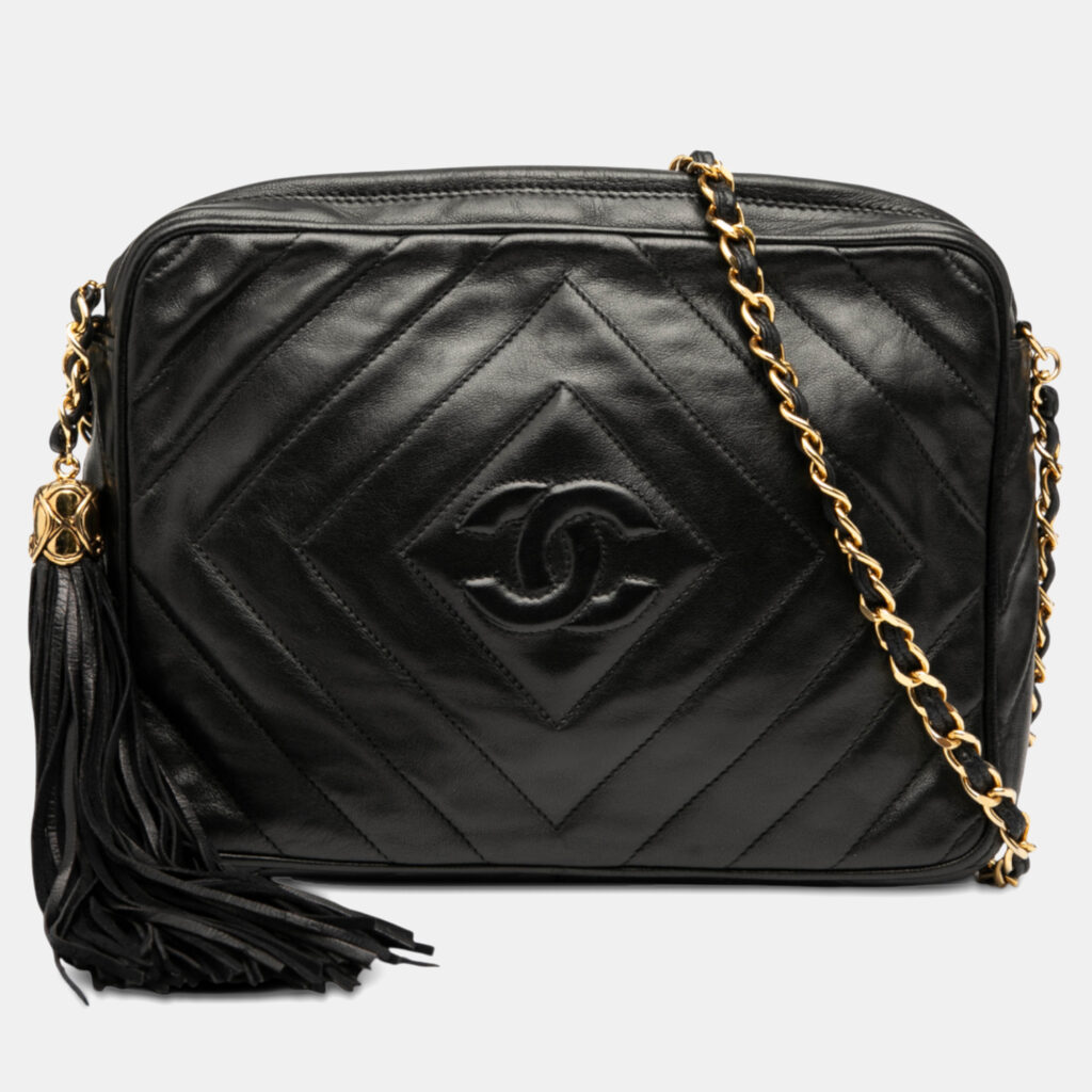 Chanel Black CC Chevron Quilted Lambskin Tassel Camera Case Chanel Black CC Chevron Quilted Lambskin Tassel Camera Case