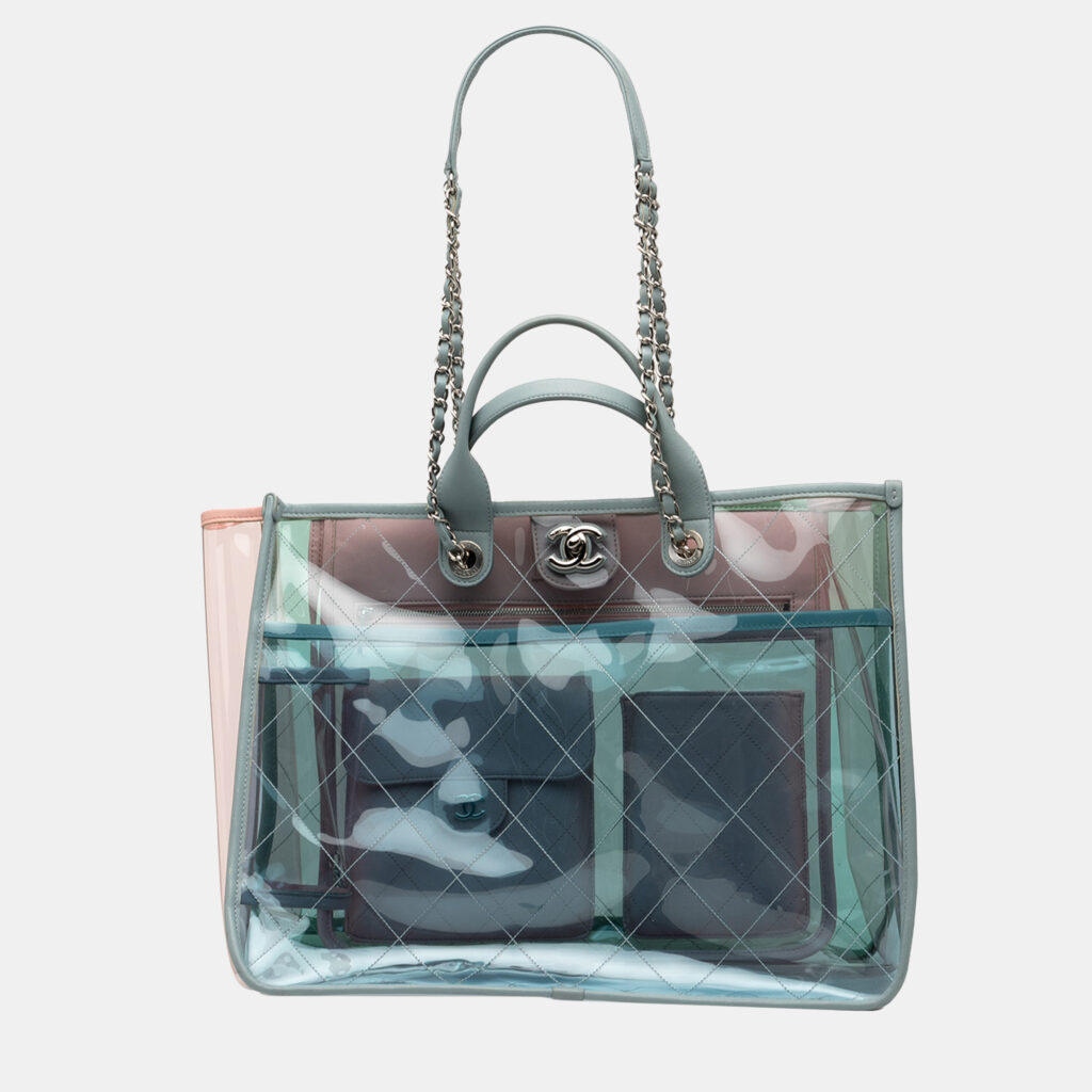 Chanel Blue Medium Tricolor PVC and Lambskin Coco Splash Shopping Tote Chanel Blue Medium Tricolor PVC and Lambskin Coco Splash Shopping Tote