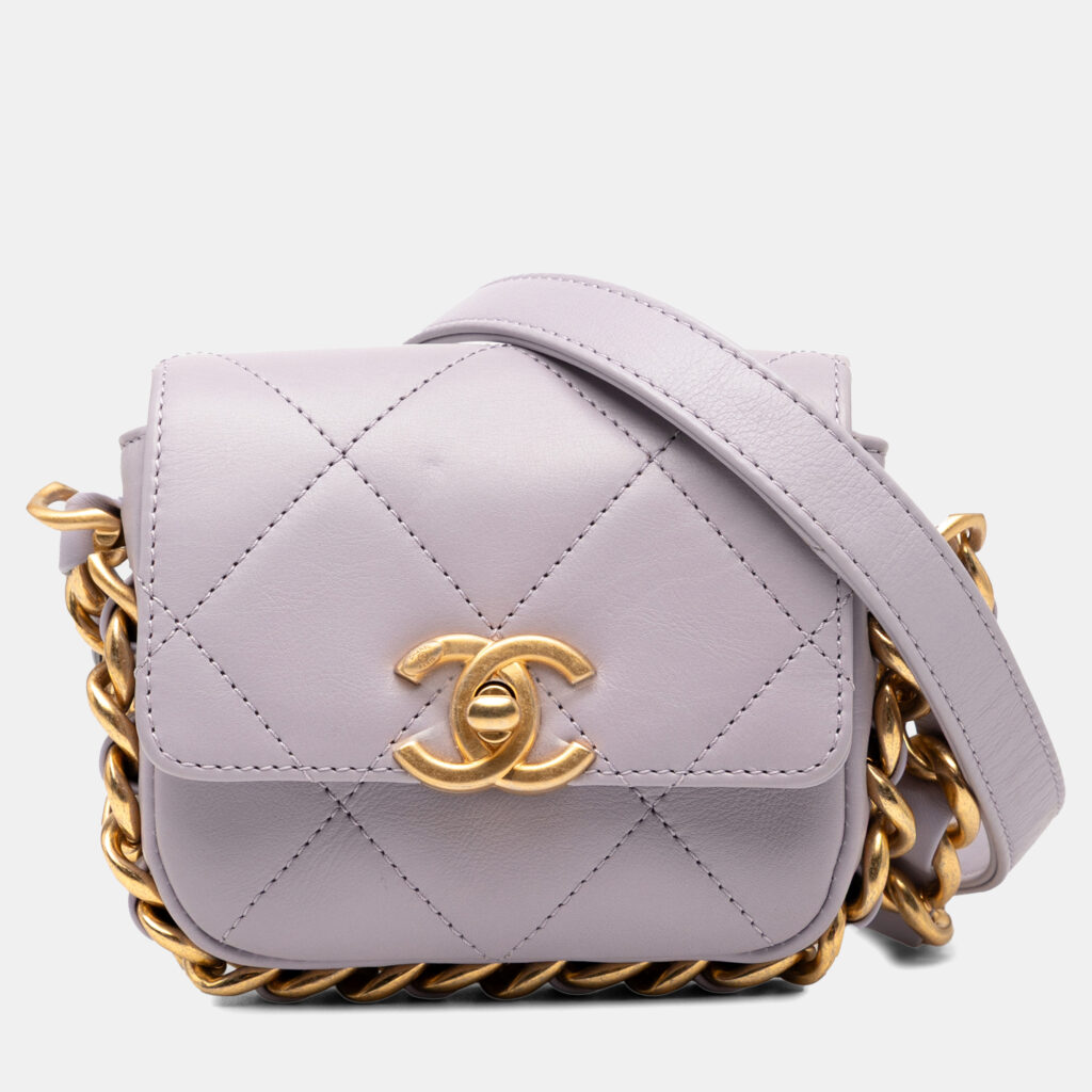Chanel Purple Mini Quilted Calfskin Framing Chain Flap