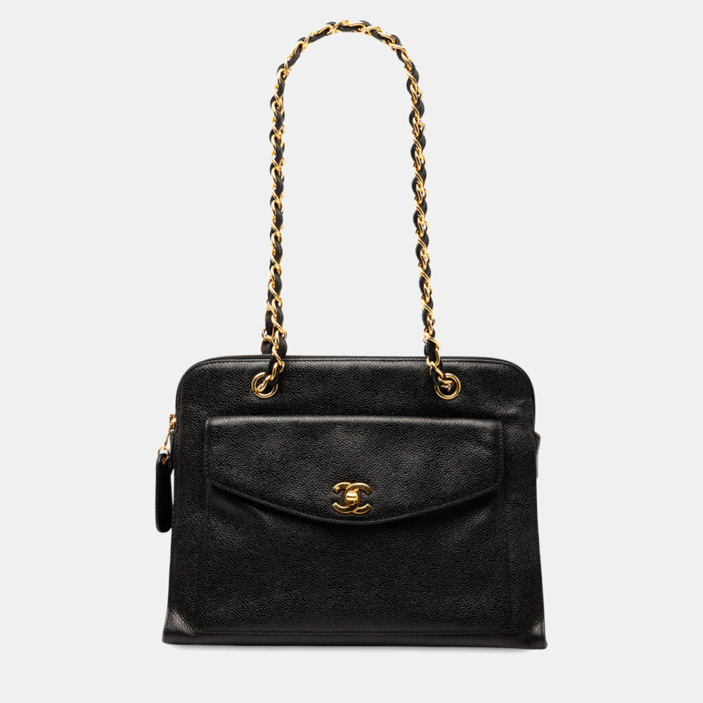 Chanel Black CC Caviar Front Pocket Shoulder Bag