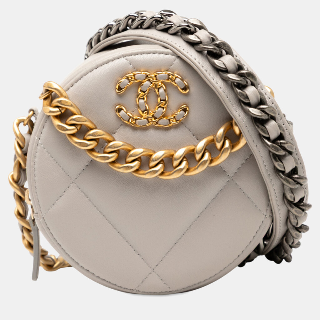 luxury-women-chanel-used-handbags-p1246831-007-1.jpg Chanel Brown Lambskin 19 Round Clutch with Chain