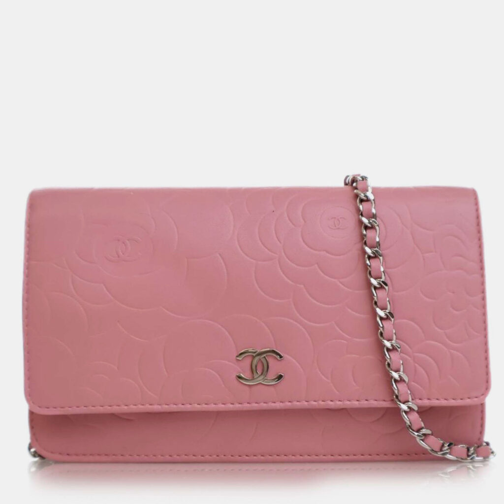 luxury-women-chanel-used-handbags-p1247082-002-1.jpg Chanel Pink CC Embossed Lambskin Camellia Wallet On Chain