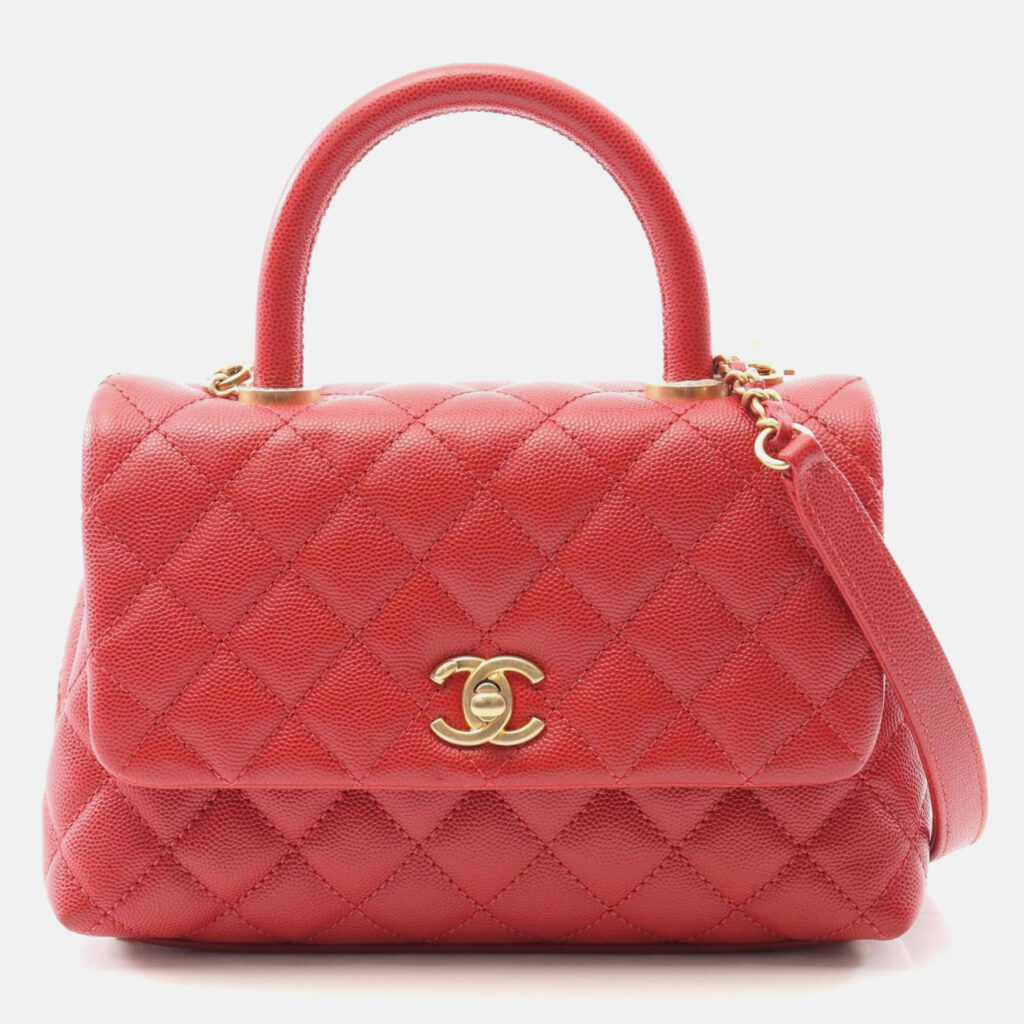 Chanel Matelasse Coco Handle Flap Red Calfskin Handbag