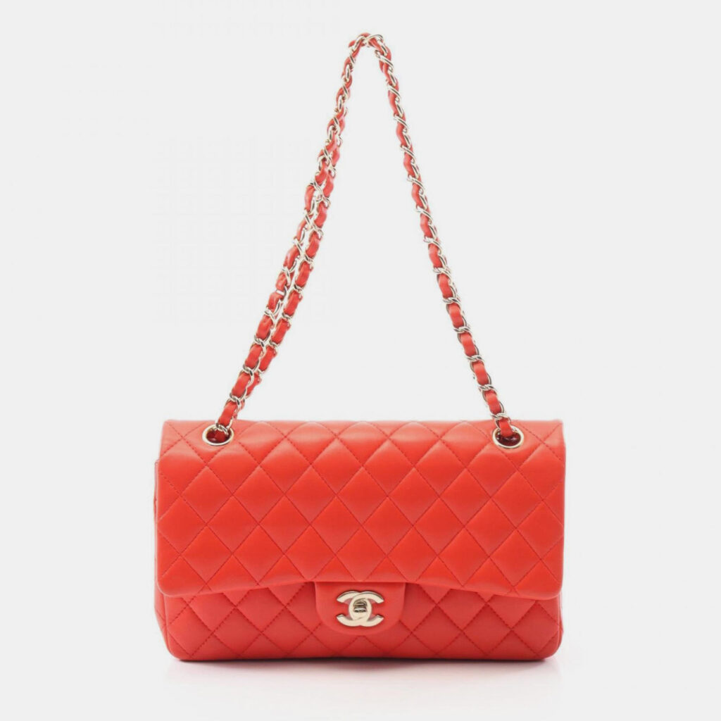 Chanel Matelasse Double Flap Shoulder Bag In Lambskin Leather Red Chanel Matelasse Double Flap Shoulder Bag In Lambskin Leather Red