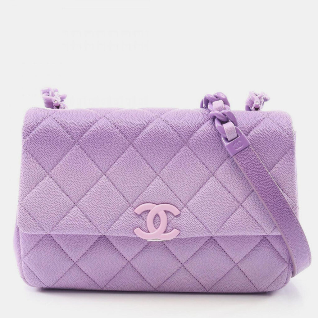 Chanel Matelasse Shoulder Bag In Calfskin Leather Purple Chanel Matelasse Shoulder Bag In Calfskin Leather Purple