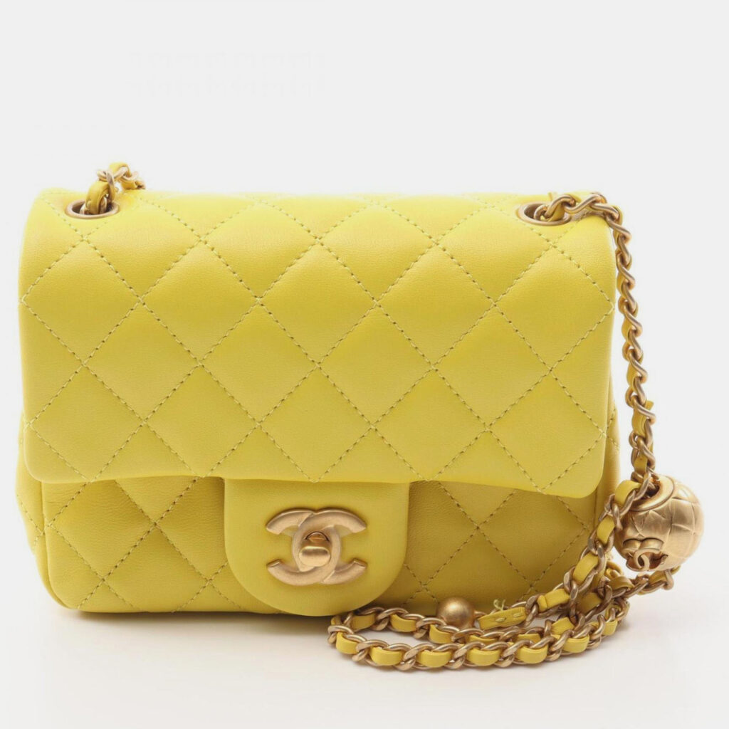 Chanel Mini Yellow Lambskin Matelasse Shoulder Bag Chanel Mini Yellow Lambskin Matelasse Shoulder Bag