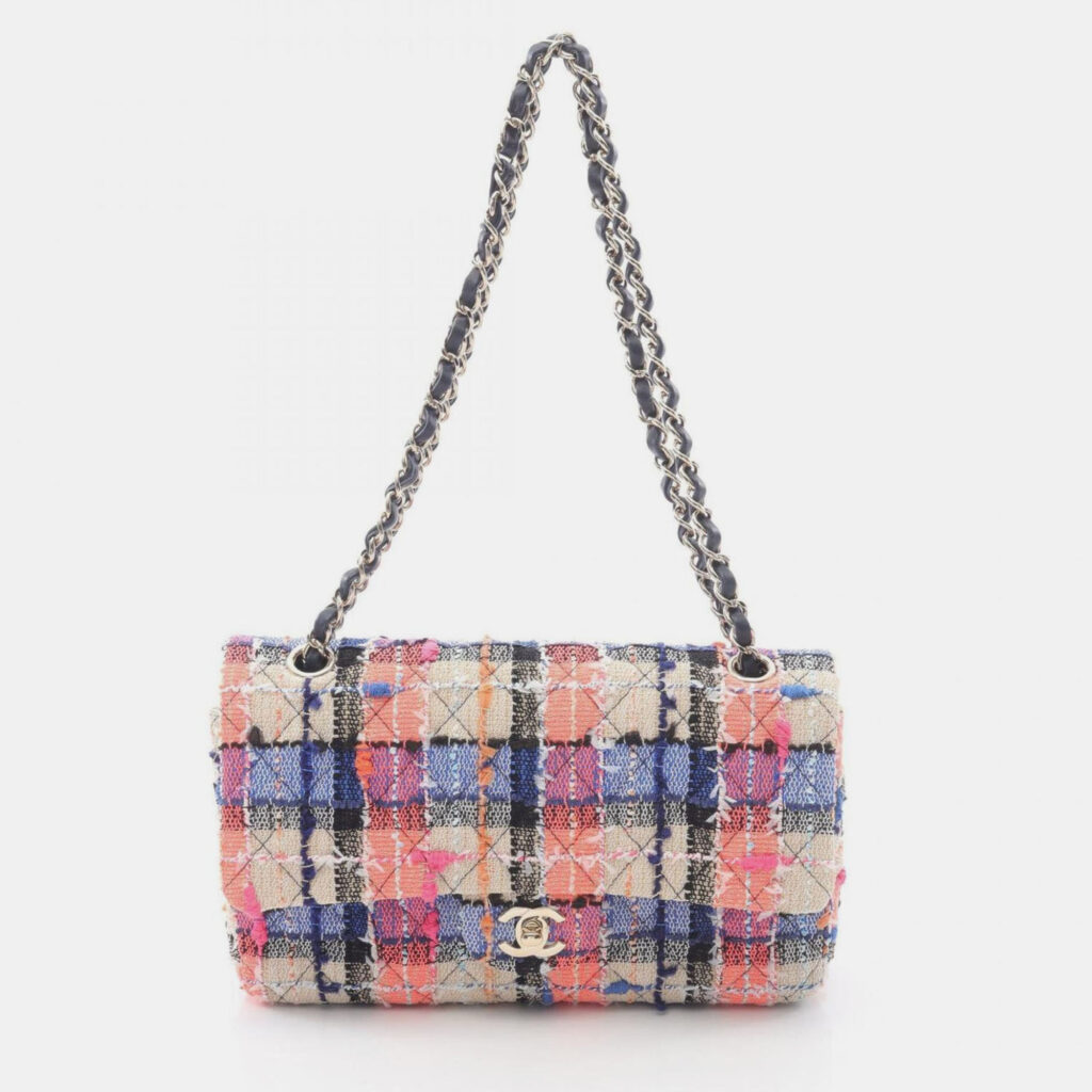 Chanel Matelasse Double Flap Shoulder Bag Fabric And Leather Beige Multicolor Chanel Matelasse Double Flap Shoulder Bag Fabric And Leather Beige Multicolor