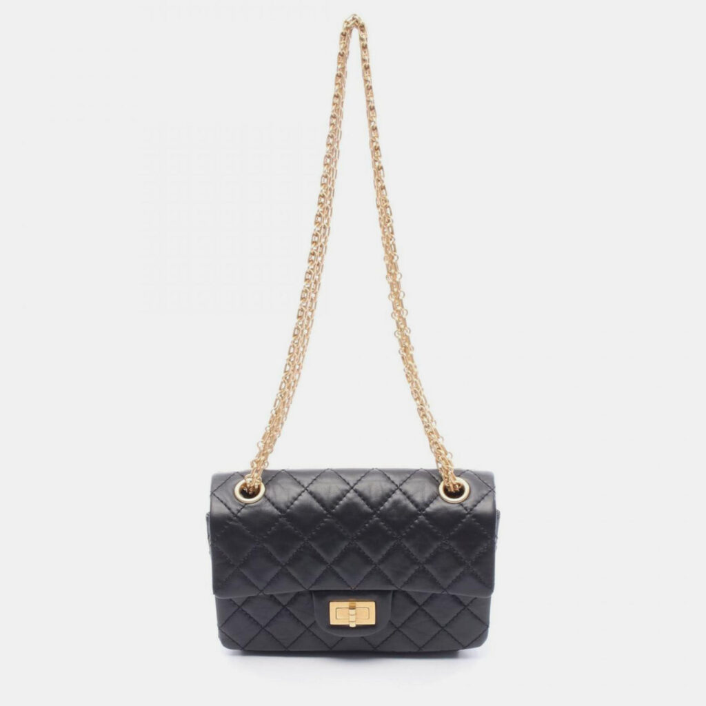 Chanel 2.55 Mini Matelasse Shoulder Bag Leather Black Chanel 2.55 Mini Matelasse Shoulder Bag Leather Black