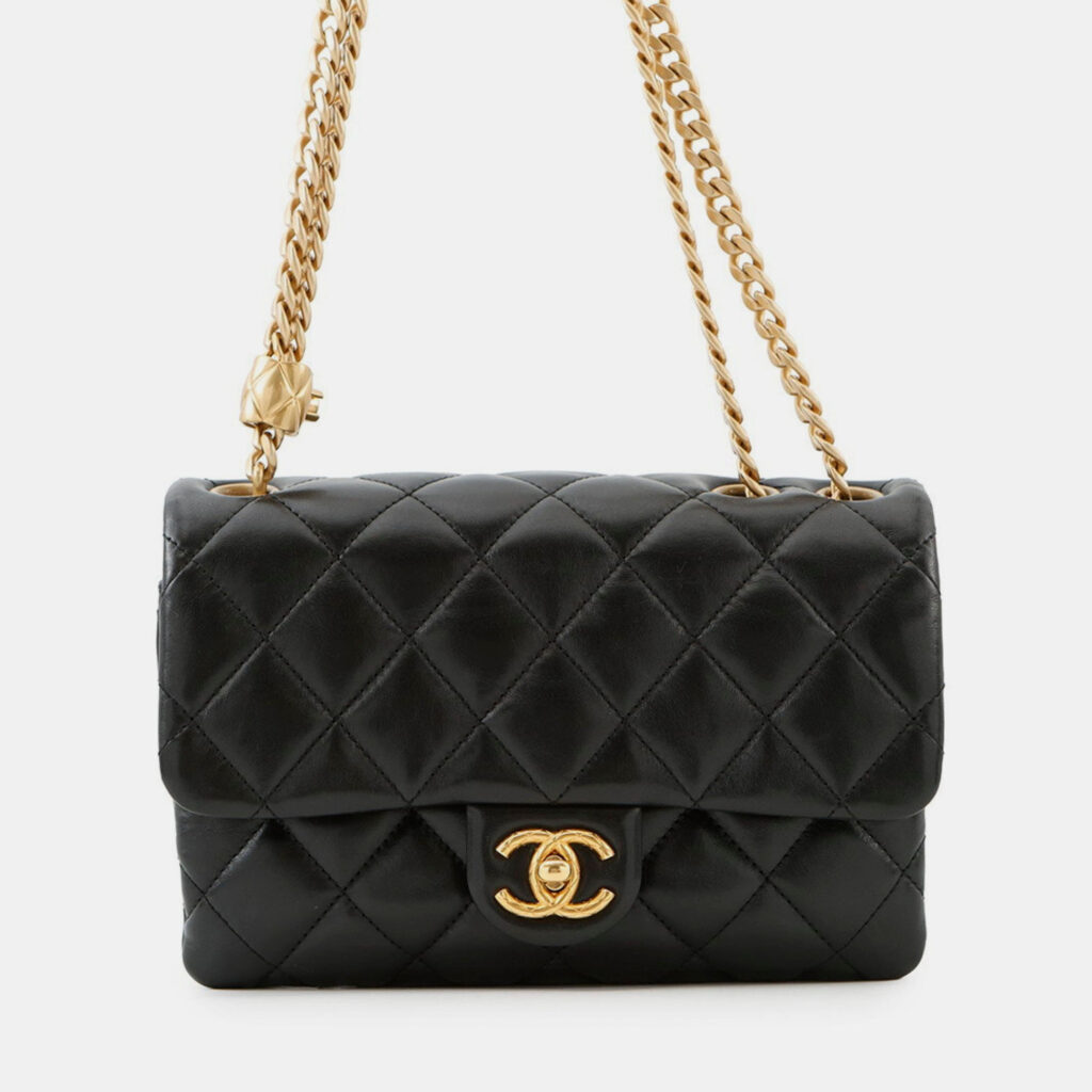 Chanel Chain Shoulder Bag Matelasse Coco Mark Lambskin Black