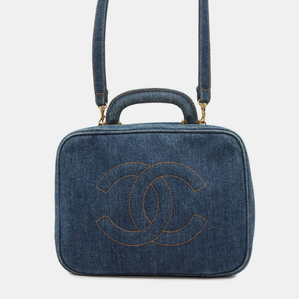 Chanel Handbag Coco Mark Blue Denim Vanity Bag