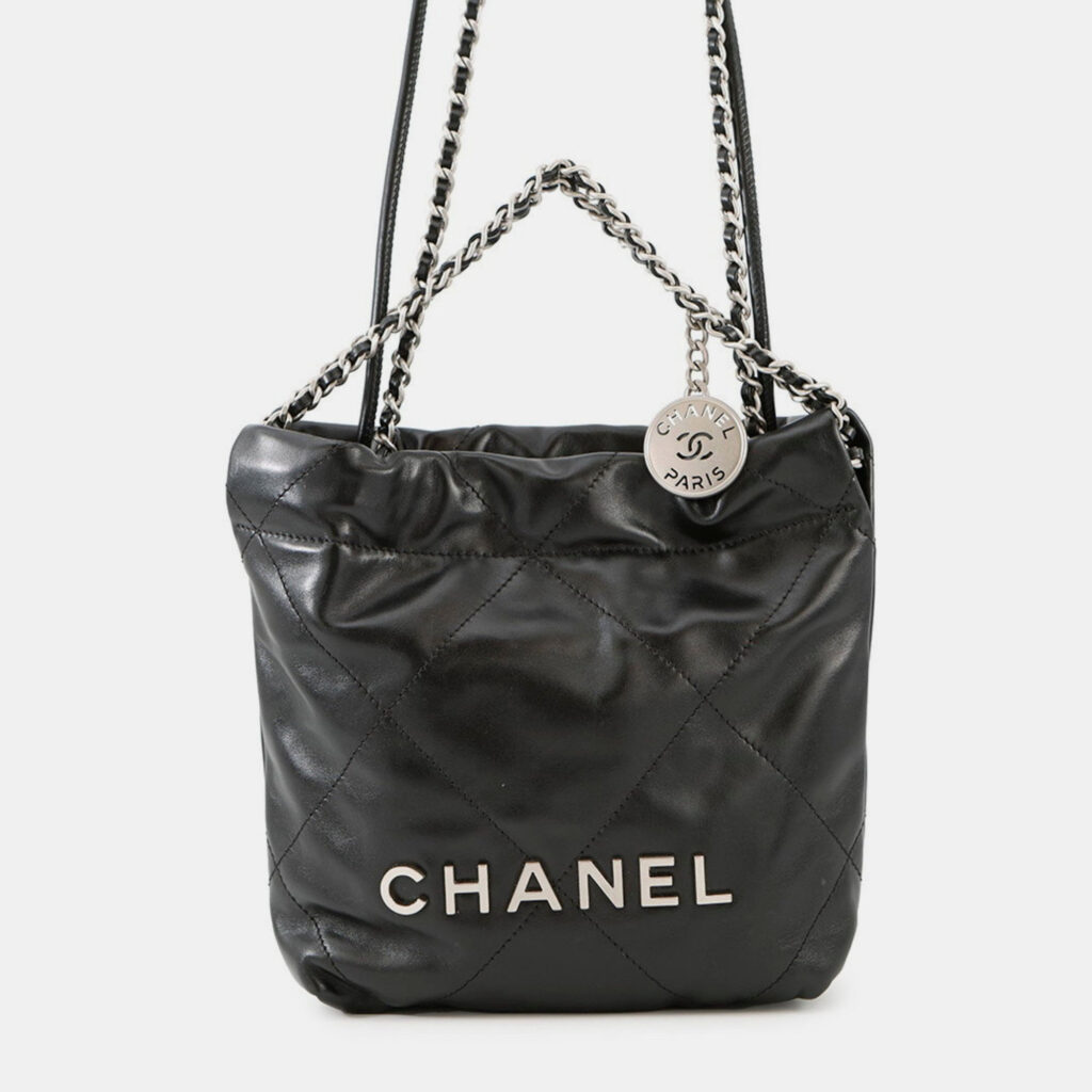 Chanel 22 Mini Handbag With Coco Mark Shiny Calfskin Leather Black Chanel 22 Mini Handbag With Coco Mark Shiny Calfskin Leather Black