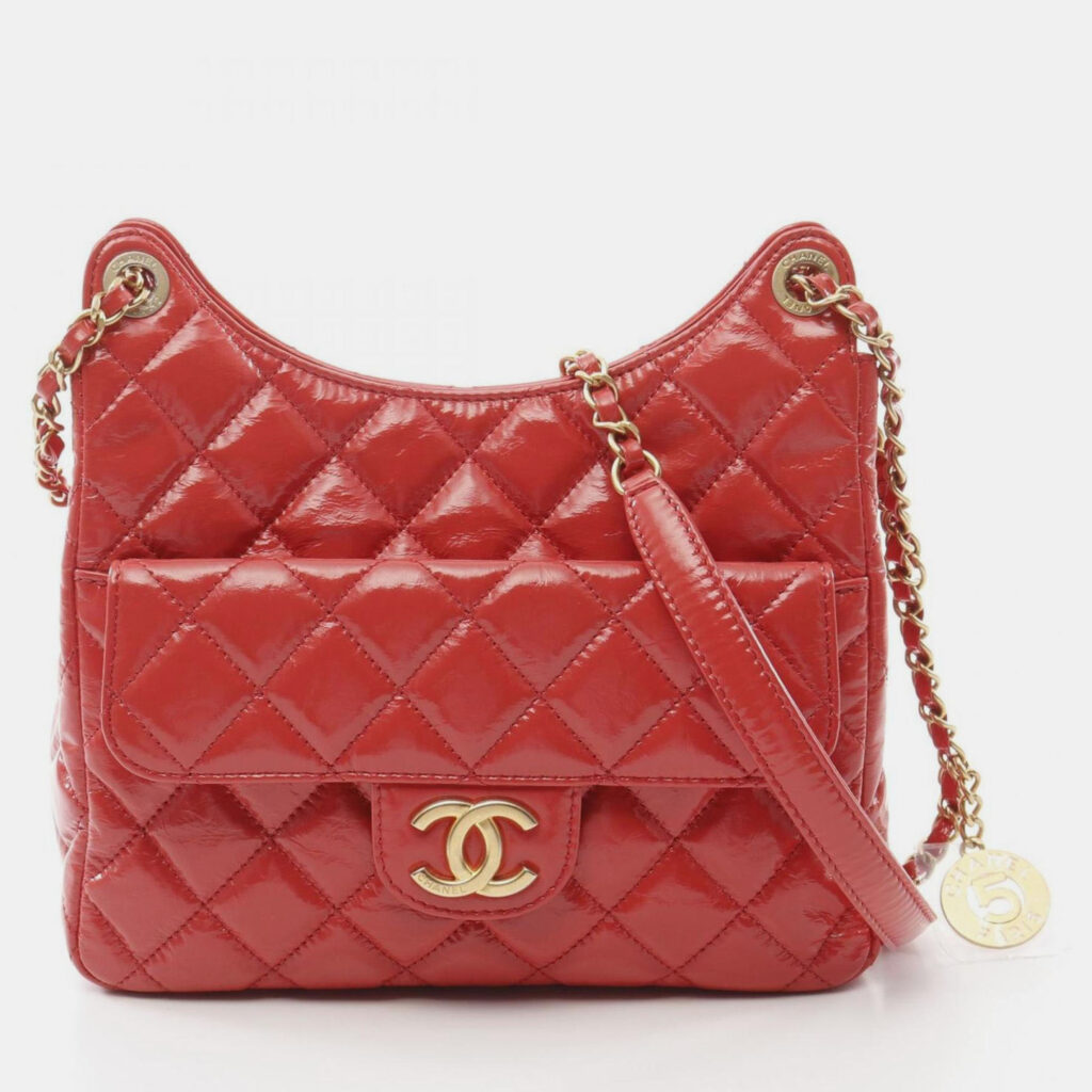 Chanel Matelasse Hobo Shoulder Bag Leather Red Chanel Matelasse Hobo Shoulder Bag Leather Red
