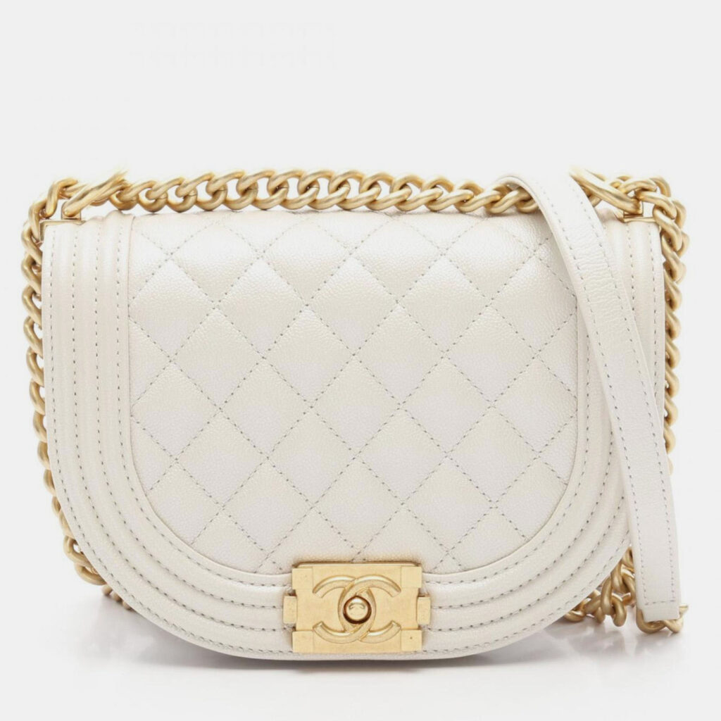 Chanel Boy Chanel Small Shoulder Bag Leather Grained Calfskin White Chanel Boy Chanel Small Shoulder Bag Leather Grained Calfskin White