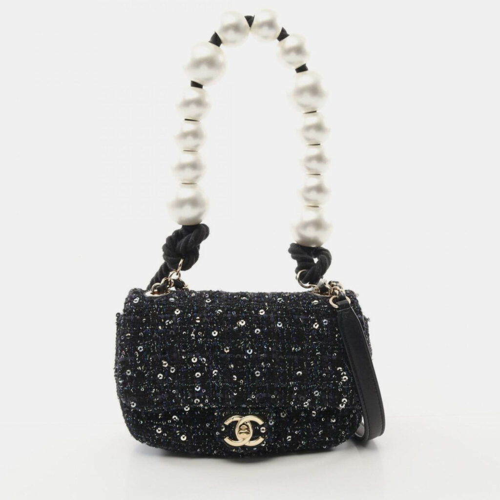 Chanel Coco Mark Faux Pearl Shoulder Bag Fabric Navy Chanel Coco Mark Faux Pearl Shoulder Bag Fabric Navy