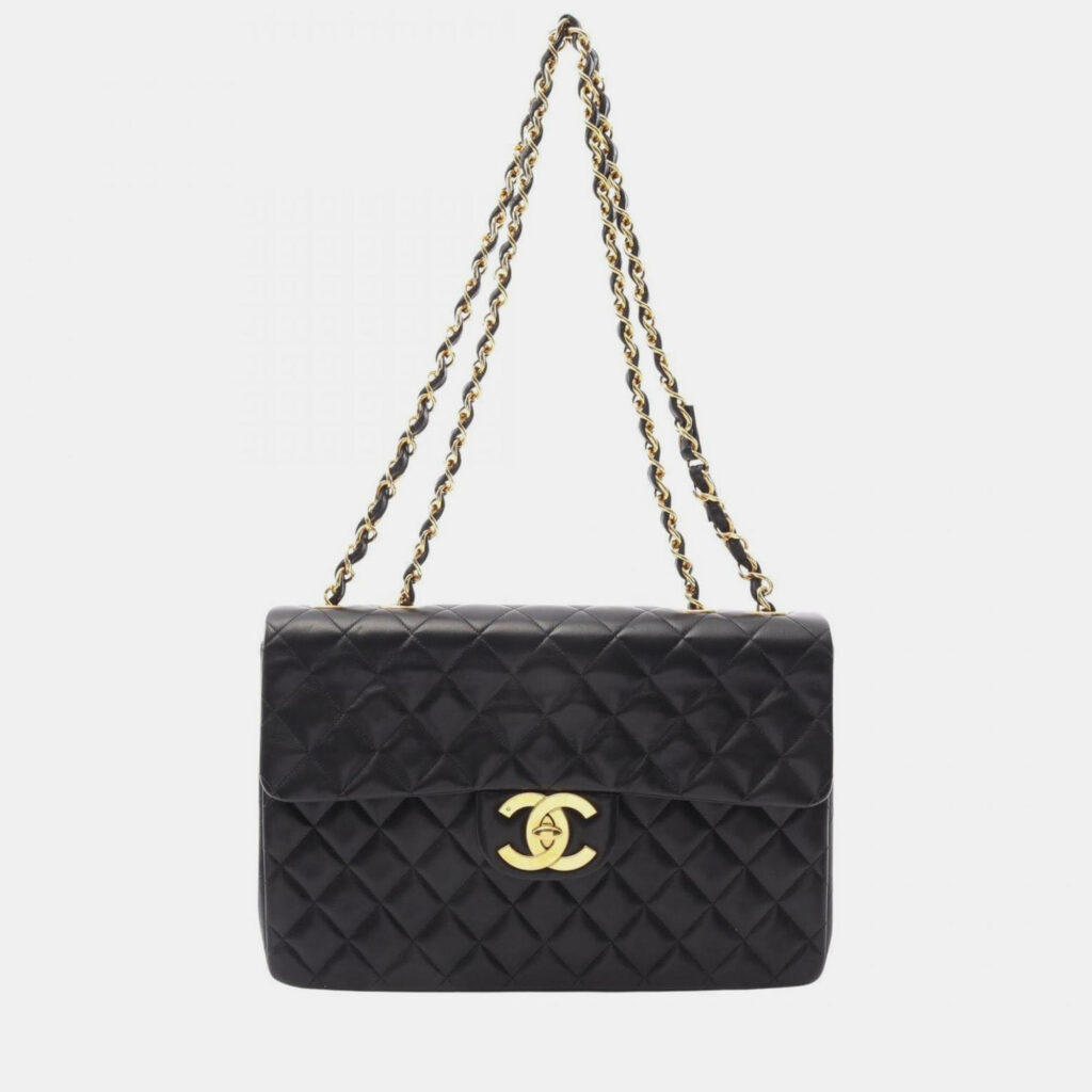 Chanel Deca Matelasse 34 Shoulder Bag Lambskin Leather Black