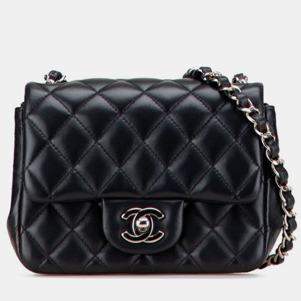 Chanel Matelasse Coco Mark Mini Chain Shoulder Bag In Black Lambskin Chanel Matelasse Coco Mark Mini Chain Shoulder Bag In Black Lambskin