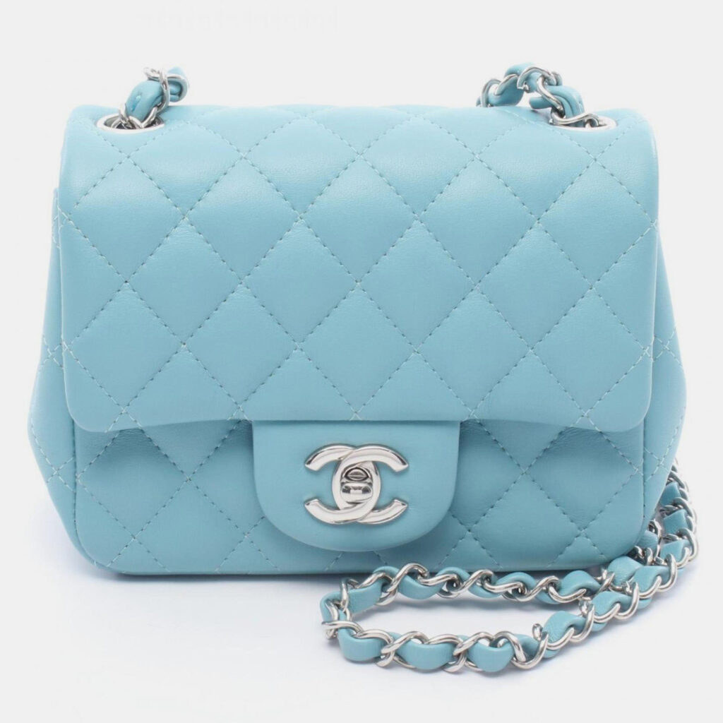 Chanel Mini Matelasse Shoulder Bag Lambskin Leather Blue