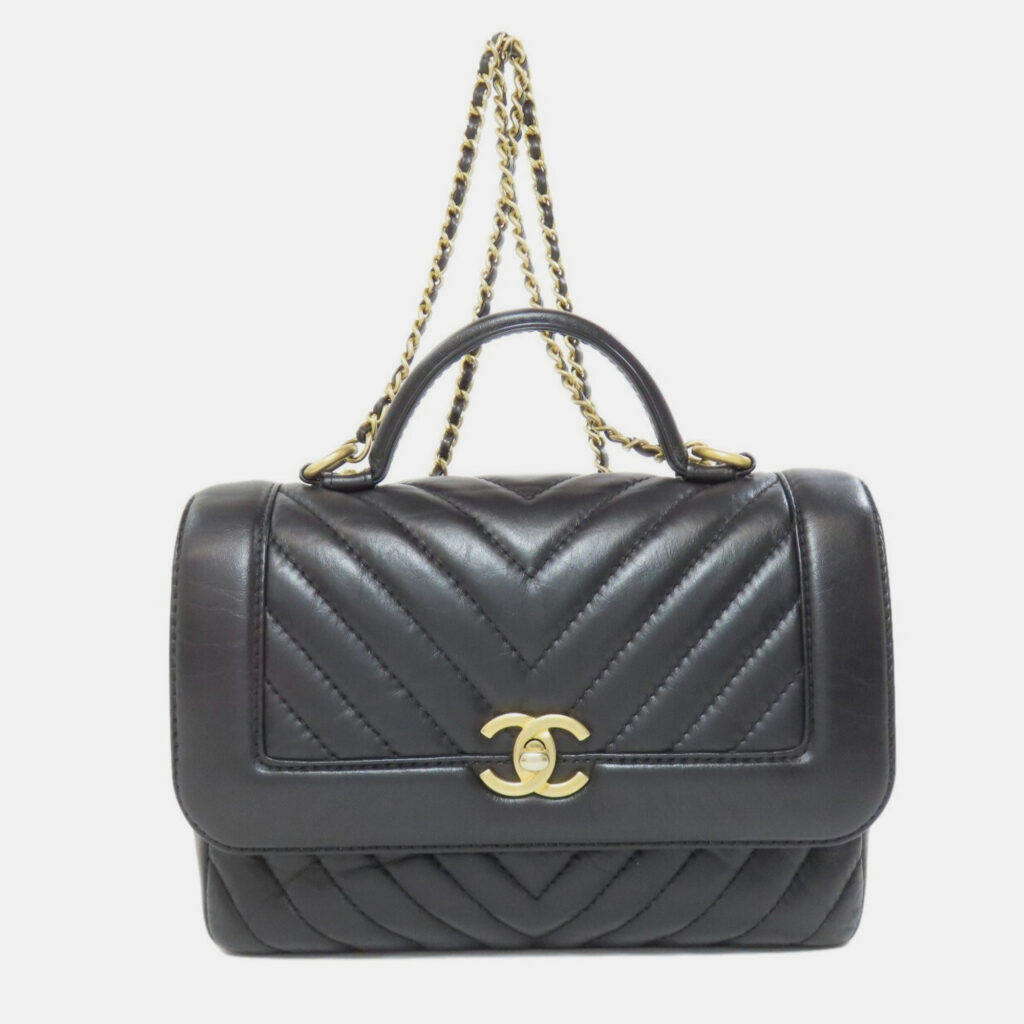 Chanel Chevron V-Stitch Handbag In Calf Leather