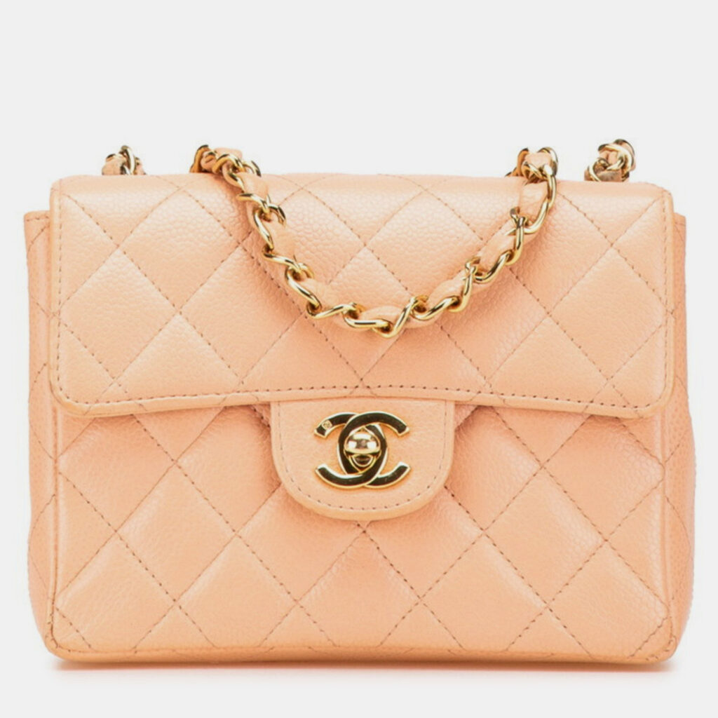 Chanel Mini Matelasse 17 Coco Mark Gold Hardware Chain Shoulder Bag Pink Beige Caviar Skin