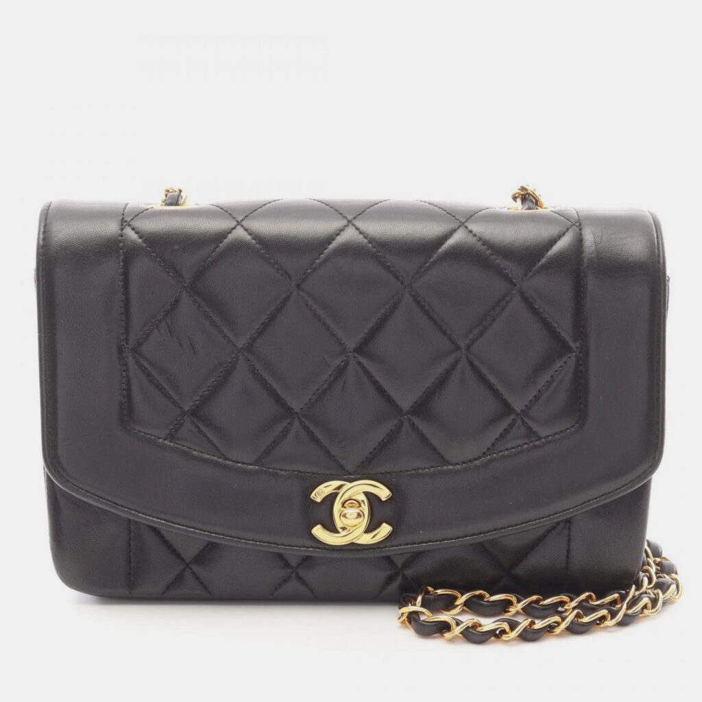 Chanel Matelasse Diana Flap Shoulder Bag Lambskin (Sheepskin) Black