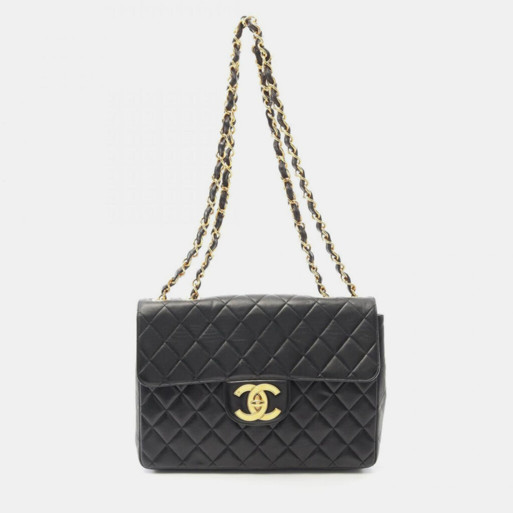 Chanel Deca Matelasse 30 Single Flap Shoulder Bag Lambskin (Sheepskin) Black