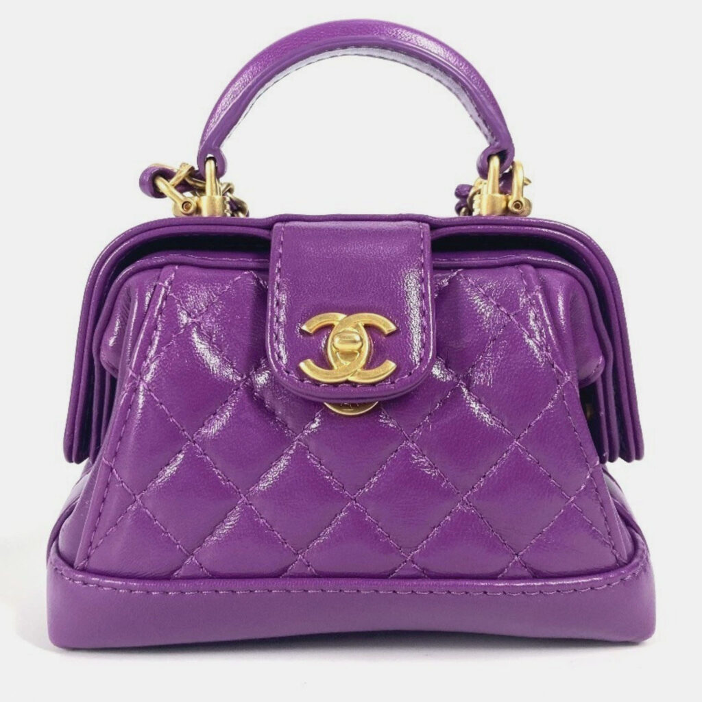 Chanel Quilted Matelasse Cc Coco Mark Chain Clutch Mini Shoulder Bag Leather Purple Chanel Quilted Matelasse Cc Coco Mark Chain Clutch Mini Shoulder Bag Leather Purple