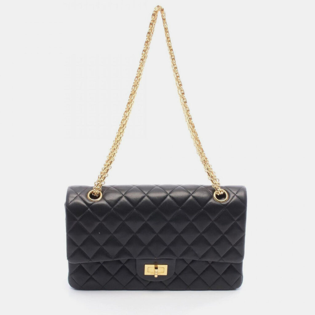 Chanel 2.55 Matelasse Mademoiselle Chain Shoulder Bag In Lambskin Leather Black Chanel 2.55 Matelasse Mademoiselle Chain Shoulder Bag In Lambskin Leather Black