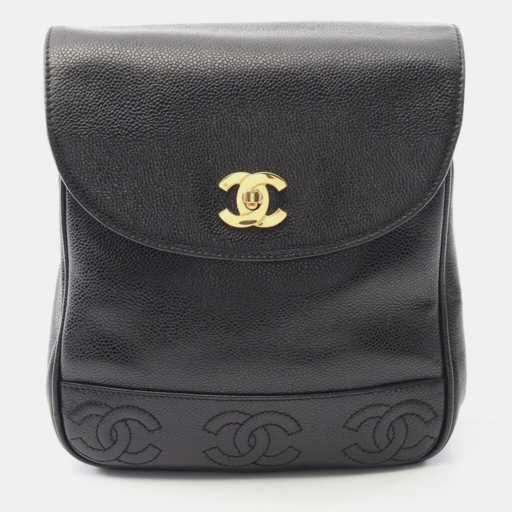 Chanel Triple Coco Chain Backpack Bag In Calfskin Leather Black Chanel Triple Coco Chain Backpack Bag In Calfskin Leather Black