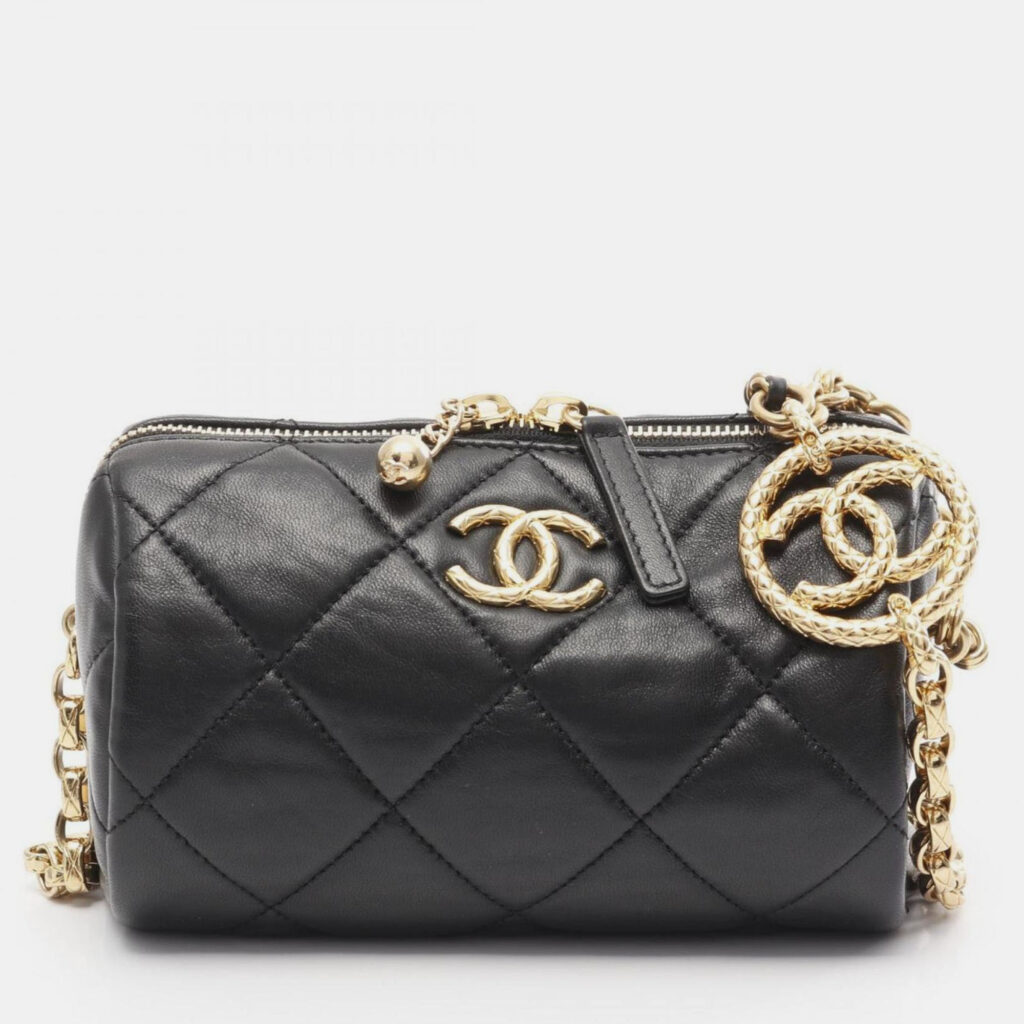 Chanel Mini Bowling Matelasse Shoulder Bag Lambskin (Sheepskin) Black