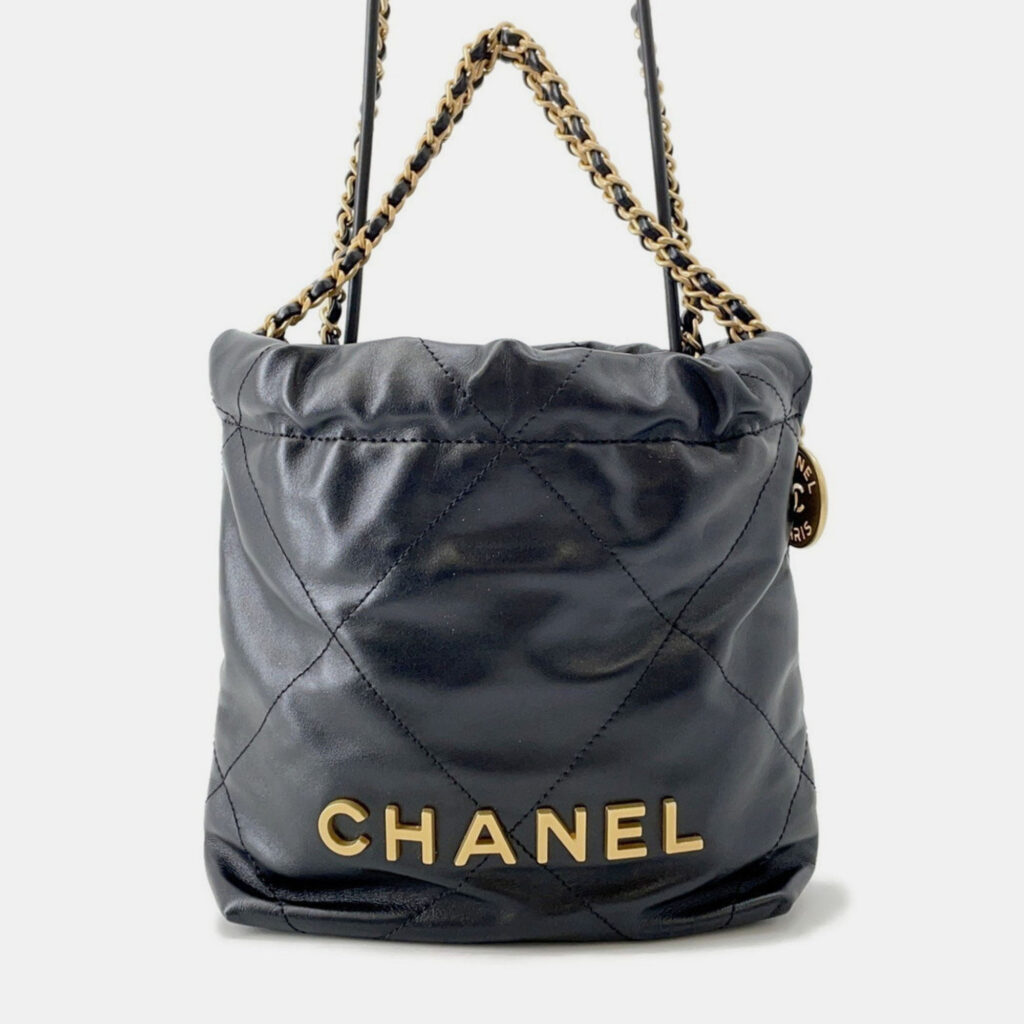Chanel 22 Mini Handbag With Coco Mark Shiny Calfskin Leather Black