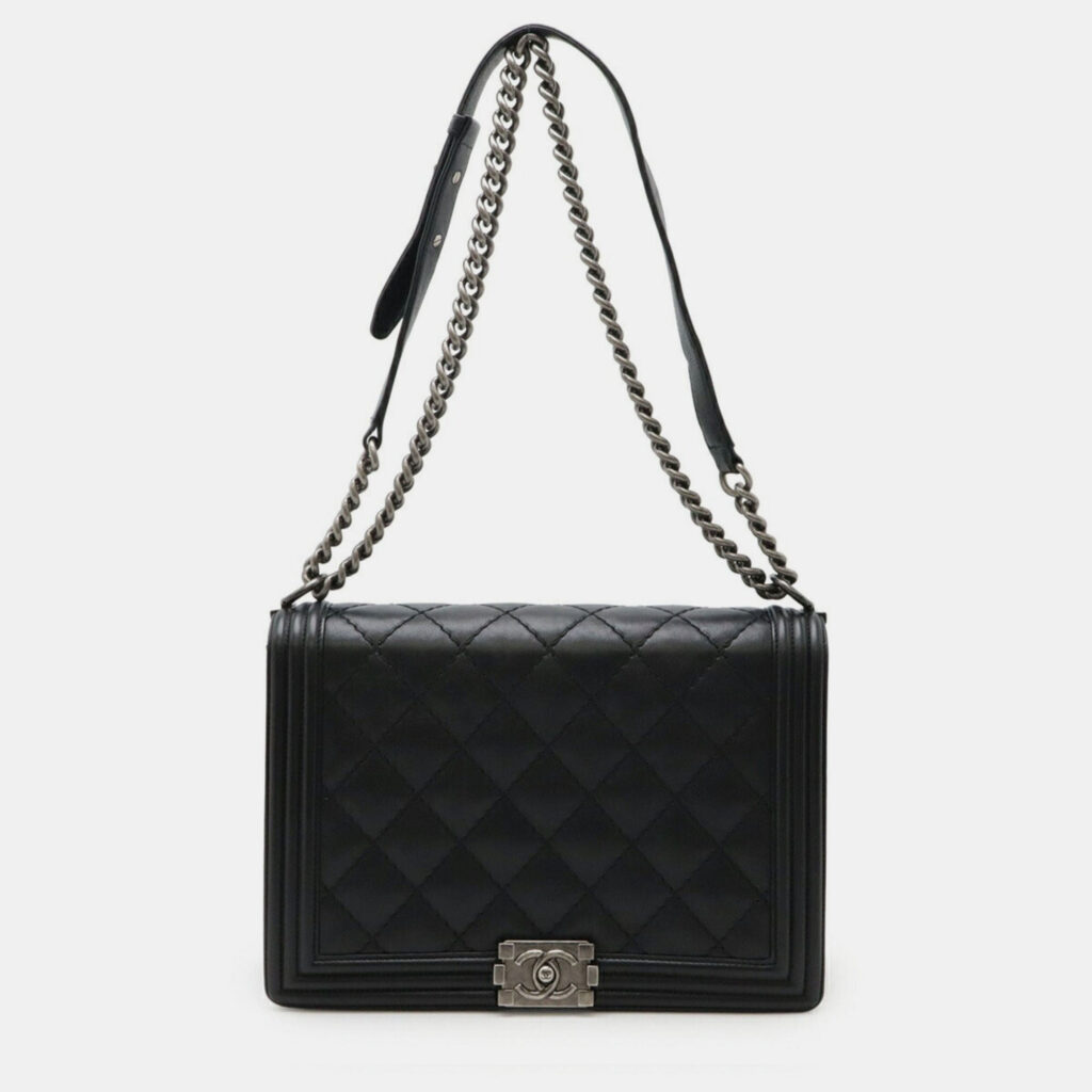 Chanel Boy Chanel 30 Large Matelasse Coco Mark Chain Bag Shoulder Calfskin Black