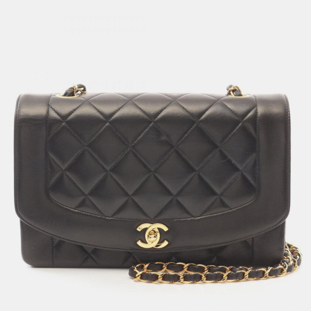 Chanel Matelasse Diana Flap Shoulder Bag Lambskin (Sheepskin) Black