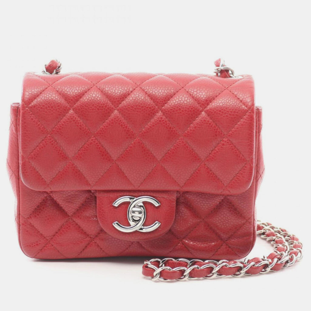 Chanel Mini Matelasse Shoulder Bag Leather Grained Calfskin Red Chanel Mini Matelasse Shoulder Bag Leather Grained Calfskin Red
