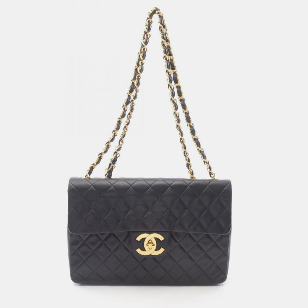 Chanel Deca Matelasse 34 Single Flap Shoulder Bag In Lambskin Leather Black Chanel Deca Matelasse 34 Single Flap Shoulder Bag In Lambskin Leather Black