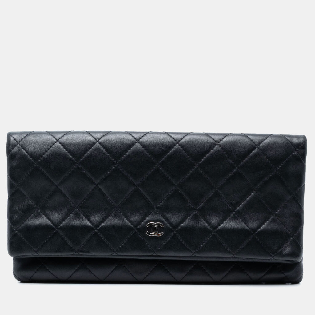 Chanel Black Quilted Lambskin CC Beauty Foldover Clutch