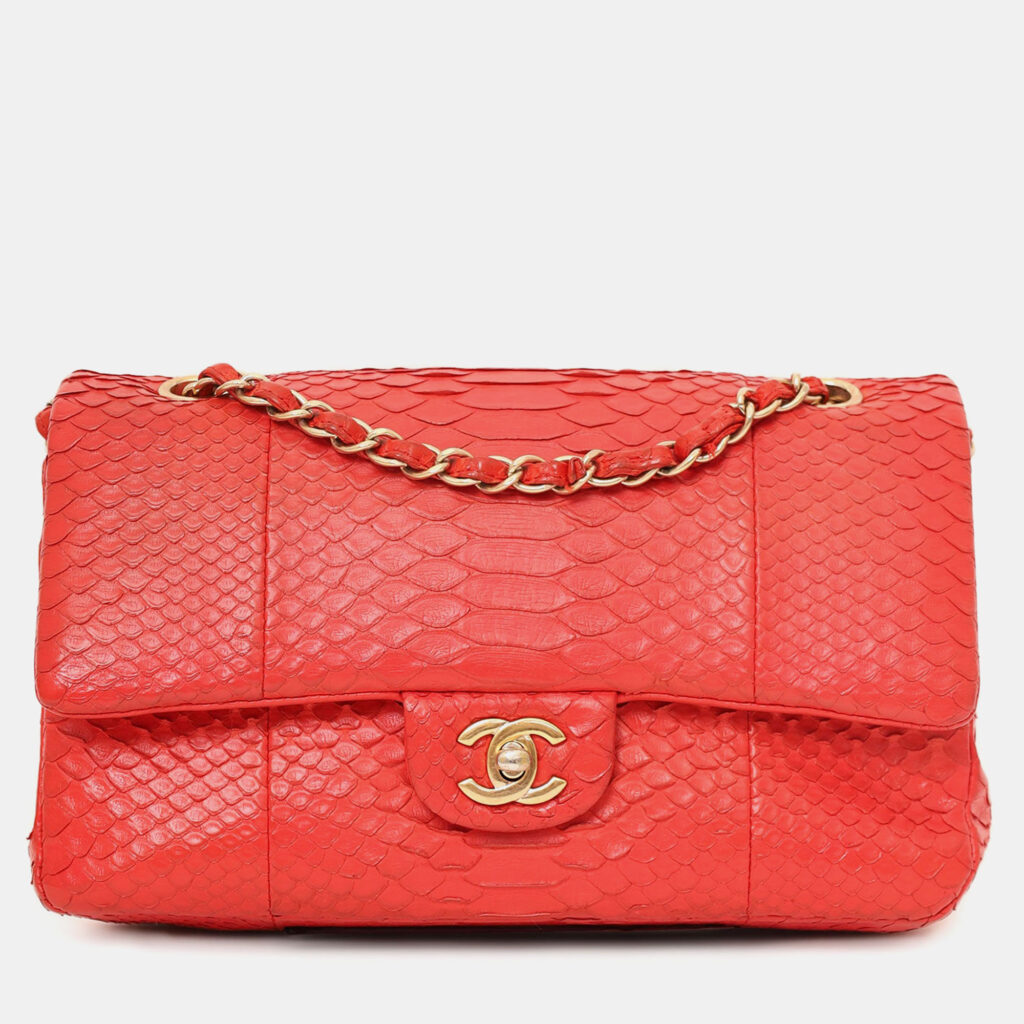 Chanel 2016-17 Red Python Leather Medium Double Flap Bag Chanel 2016-17 Red Python Leather Medium Double Flap Bag