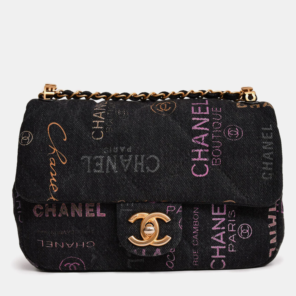 Chanel 2022 Black Denim Mood Monogram Mini Flap Bag Chanel 2022 Black Denim Mood Monogram Mini Flap Bag