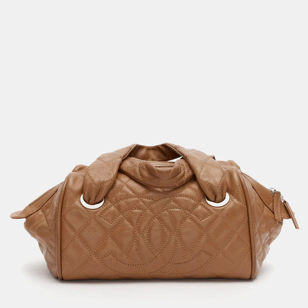luxury-women-chanel-used-handbags-p1247718-001.jpg Chanel Brown Quilted Caviar Leather Timeless Bowler Bag