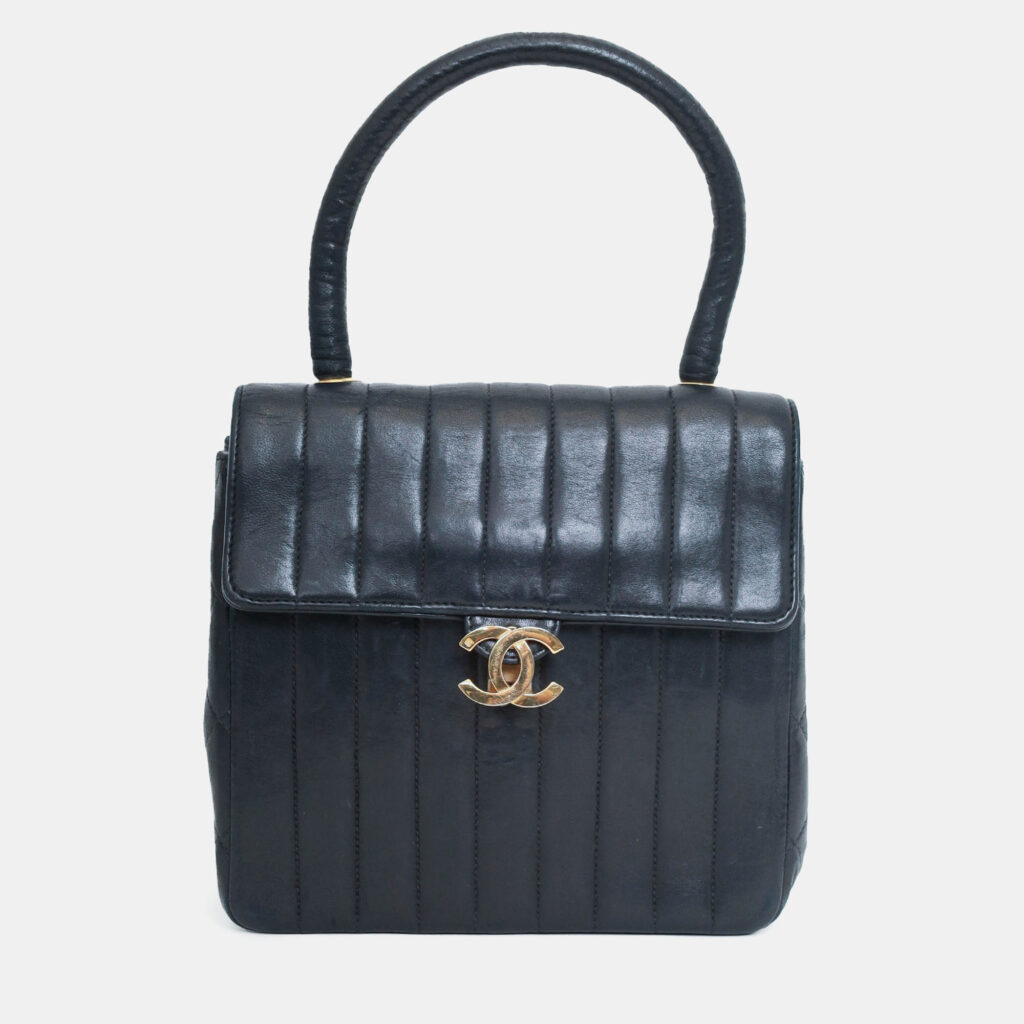 Chanel 1991-94 Black Vertical Quilted Lambskin Top Handle Bag Chanel 1991-94 Black Vertical Quilted Lambskin Top Handle Bag