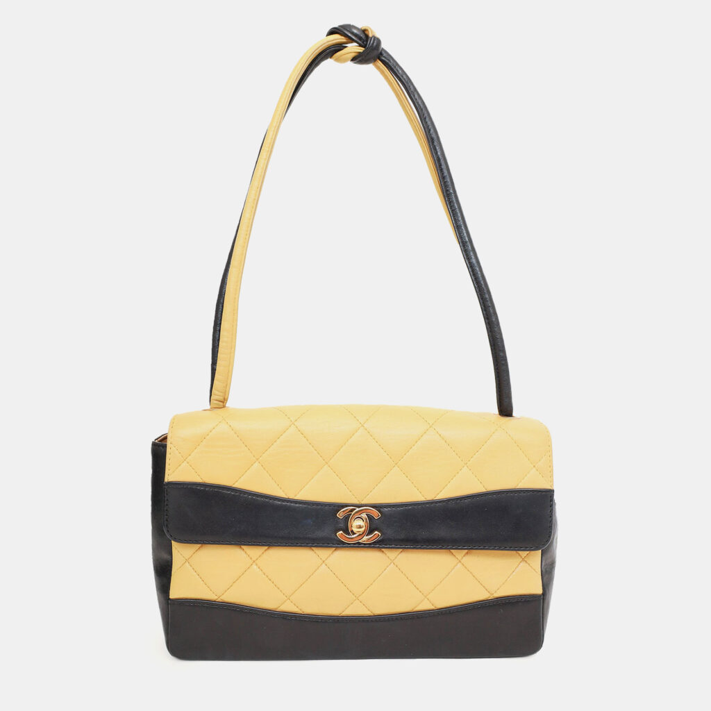 Chanel 2000-02 Black/Yellow Quilted Lambskin Tie Knot Flap Bag Chanel 2000-02 Black/Yellow Quilted Lambskin Tie Knot Flap Bag