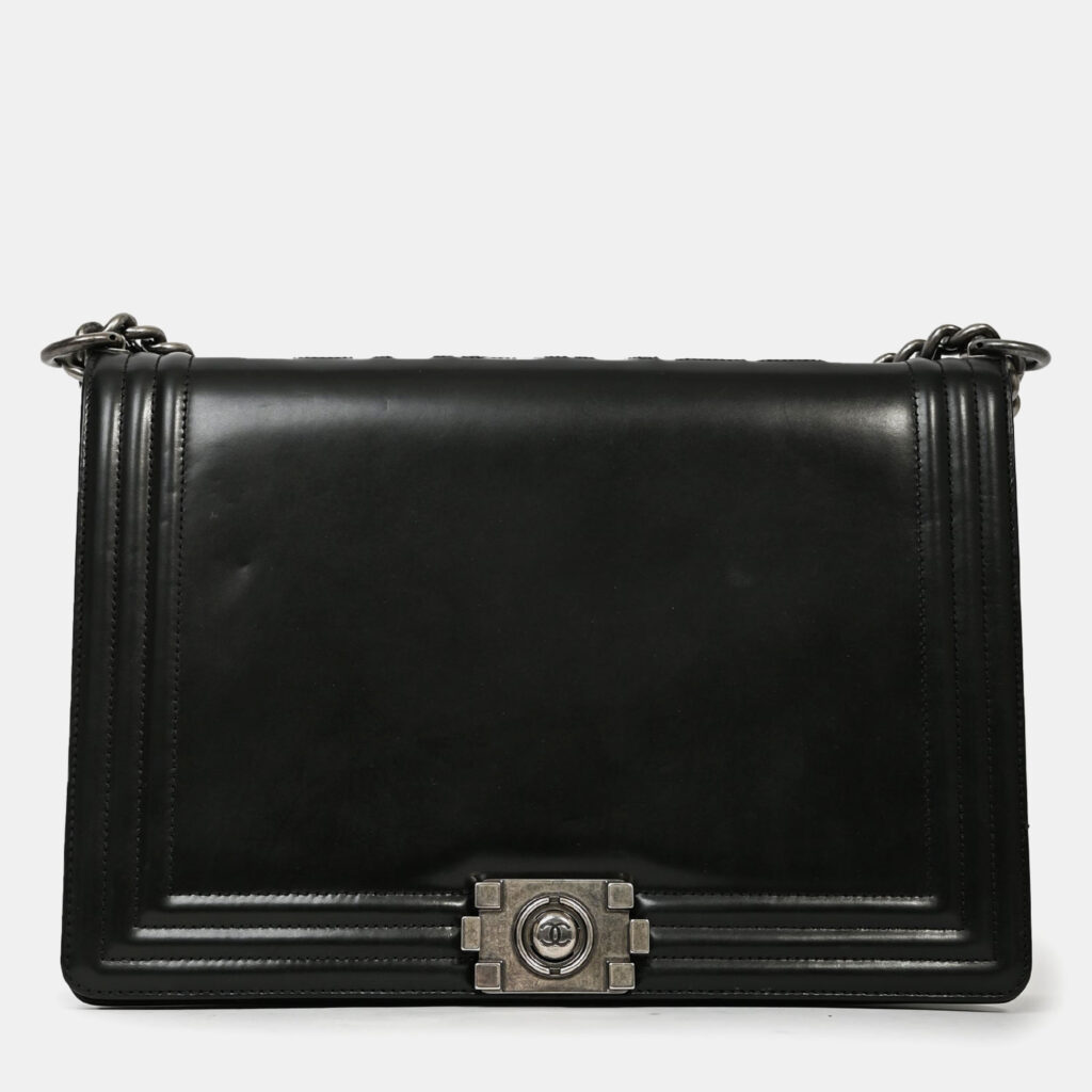 Chanel Black Calfskin Leather Large Boy Bag