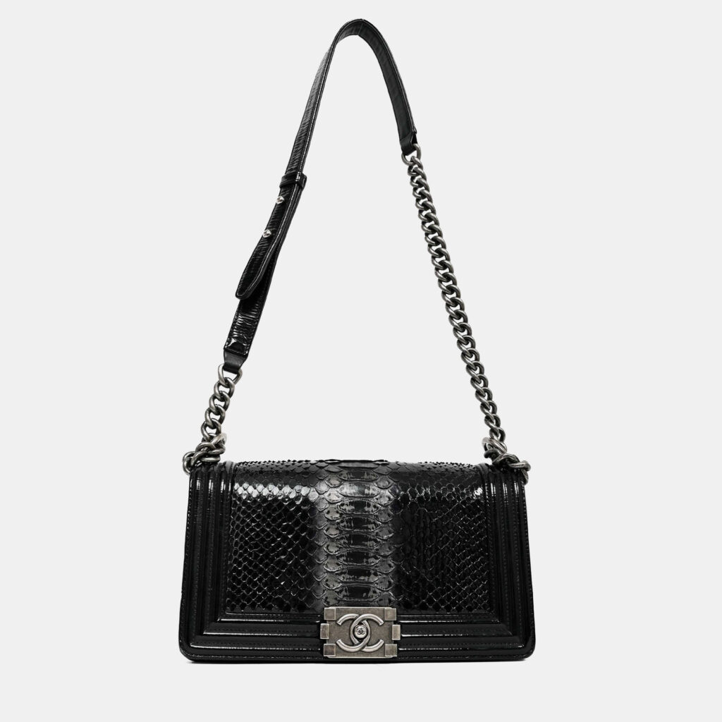 Chanel 2014-15 Black/Grey Python Medium Boy Bag Chanel 2014-15 Black/Grey Python Medium Boy Bag
