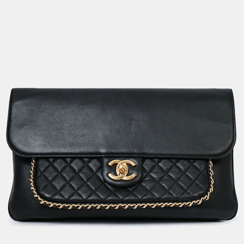 Chanel 2017/18 Black Lambskin 'Unchained' CC Clutch