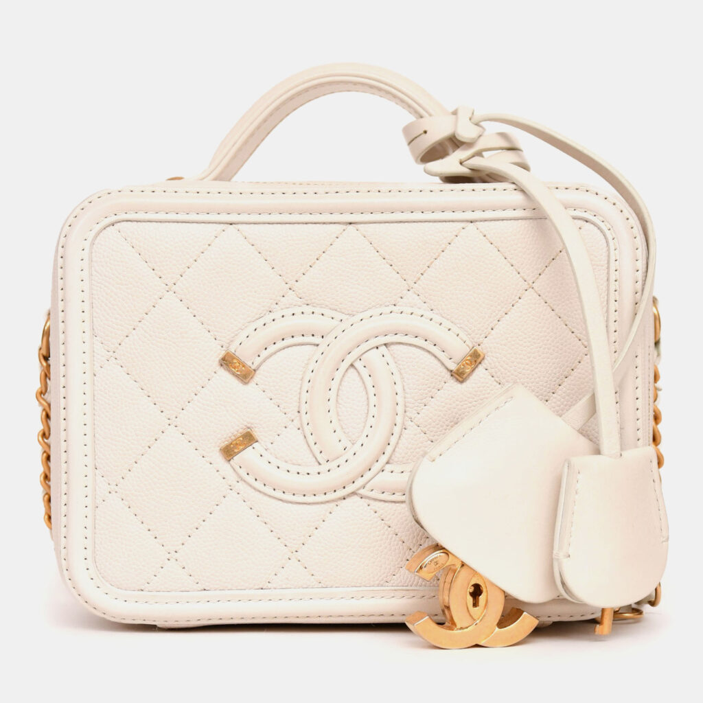 Chanel 2017/18 Cream Caviar Leather Small Filigree Vanity Case Chanel 2017/18 Cream Caviar Leather Small Filigree Vanity Case