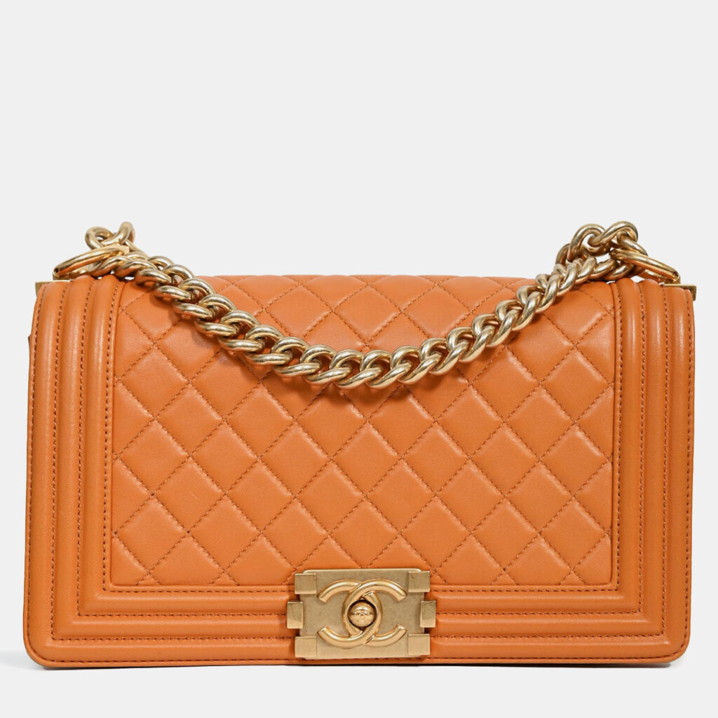 Chanel 2016-17 Orange Quilted Lambskin Medium Boy Bag Chanel 2016-17 Orange Quilted Lambskin Medium Boy Bag