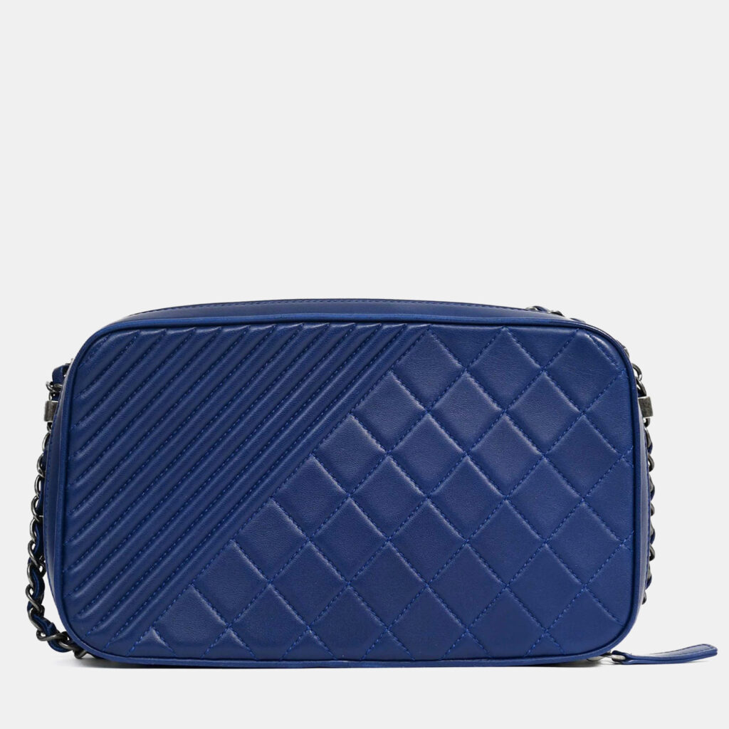 Chanel Blue Leather Pewter Large CC Coco Camera Boy Bag Chanel Blue Leather Pewter Large CC Coco Camera Boy Bag
